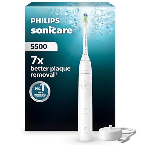 Philips Sonicare 5500, spazzolino elettrico sonico con 1 livello di intensità, avviso di pressione, EasyStart, Smartimer e BrushPacer, bianco, modello HX7110/01 [Nuova tecnologia]