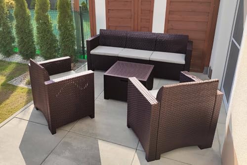 Dmora - Set salotto da esterno Venus, Set da giardino con cuscini, Salottino indoor e outdoor effetto rattan, 100% Made in Italy, Marrone