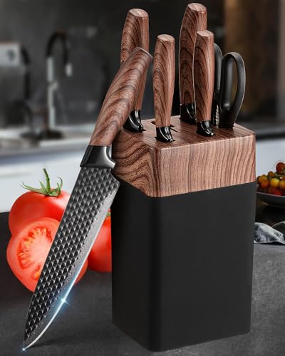 Coltelli da Cucina, 7 Pezzi Set Coltelli da Cucina Affilati con Blocco, Lame Acciaio Inossidabile di Qualità e Manici Ergonomici, Coltello da Cucina Professionali per Uso Domestico（Non Legno）