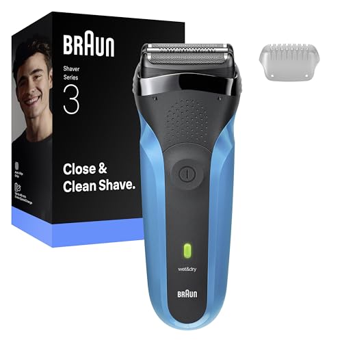 Braun Serie 3 Rasoio Elettrico Barba, Wet&Dry, Regolabarba Uomo, Rasoio Barba, 3 Lame Flessibili, Regolabarba Braun, Progettato in Germania, 310S, Blu
