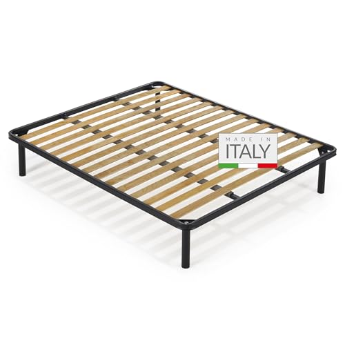 NUVOLA Atena - Rete Matrimoniale 160x200 con Doghe in Legno, Struttura Letto Matrimoniale Ortopedica in Ferro con 2 Traversi, Solida e Resistente - Per Tutti i Tipi di Letti e Materassi, Made in Italy