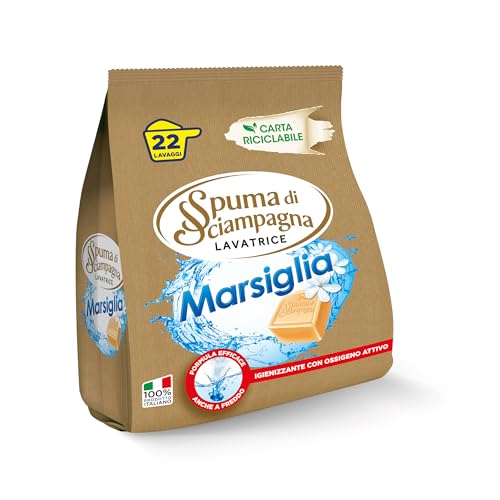 Spuma di Sciampagna - Detersivo Lavatrice Polvere Sapone di Marsiglia, Formula Concentrata con Azione Antigrigio Colori Brillanti, Igienizzante con Ossigeno Attivo - 990 g, 22 Lavaggi