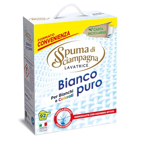 Spuma di Sciampagna - Detersivo Lavatrice Polvere Bianco Puro, Formula Concentrata con Azione Antigrigio Colori Brillanti, Igienizzante con Ossigeno Attivo - 4140 g - 92 Lavaggi