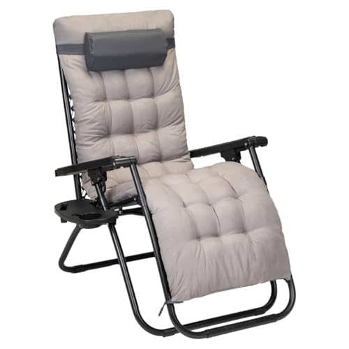 Hortan Poltrona Sdraio Reclinabile Con Cuscino Imbottito, Tavolino Portaoggetti, Seduta In Tessuto Textilene E Struttura Richiudibile in Acciaio Inossidabile, Per Interno, Terrazzo e Giardino
