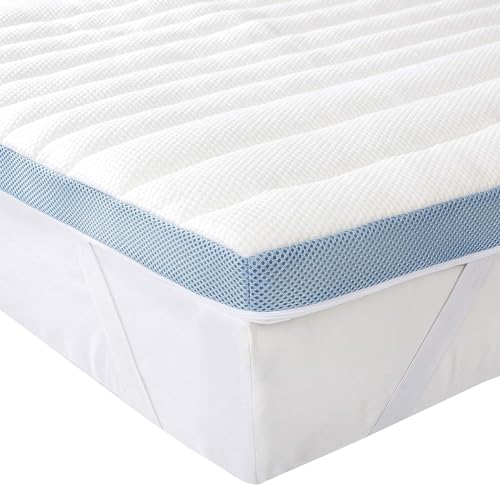 Amazon Basics Topper Piazza e mezzo 135 x 190 cm in Memory Foam, 5 cm Coprimaterasso con Angoli Elastici, Bianco