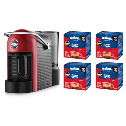 Lavazza A Modo Mio Jolie Evo, Macchina per Caffè Realizzata con 36% di Plastica Riciclata, Macchina Espresso con 64 Capsule Lavazza A Modo Mio Crema e Gusto Classico Incluse, Rossa