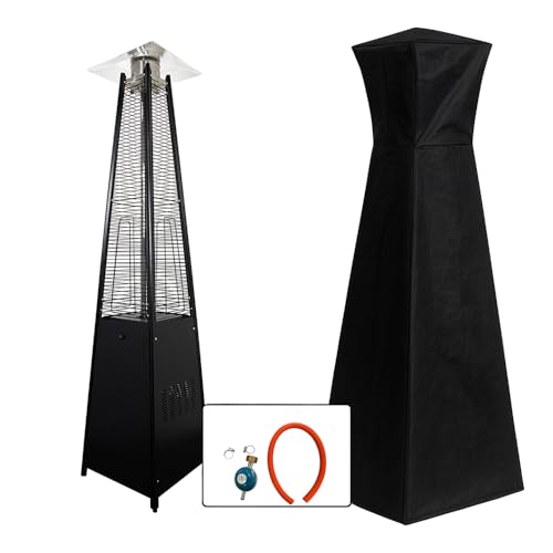 TEMPO STYLE - Stufa a Gas da Esterno Pyramid 13kW | Riscaldatore a Fiamma Viva per Giardino, Bar e Ristoranti | Copertura e Regolatore Inclusi | Design Moderno | Bombola da 13-15kg (Nero)