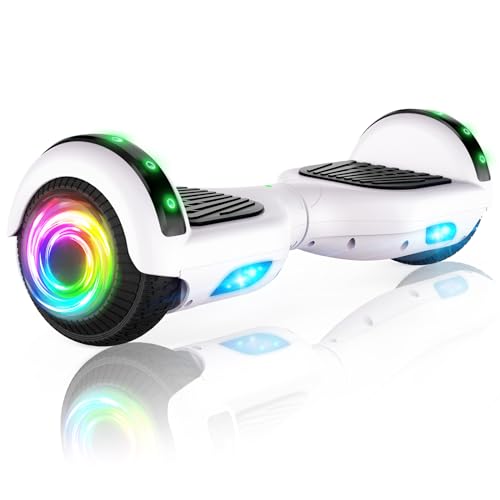 Sisigad hoverboard monociclo scooter 16,5 cm a due ruote autobilanciante hoverboard con altoparlante Bluetooth e luci LED scooter elettrico per adulti Kids Gift UL 2272 certificata, White-Bluetooth
