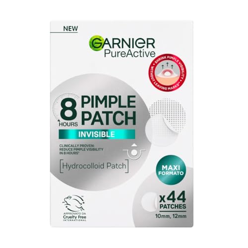 Garnier Pimple Patch Cerotti Idrocolloidali Invisibili, Imperfezioni Ridotte in 8 Ore, Brufoli Visibilmente più Piatti, Adatti a Tutte le Tonalità di Pelle, Vegano, Pure Active, 44 Patch