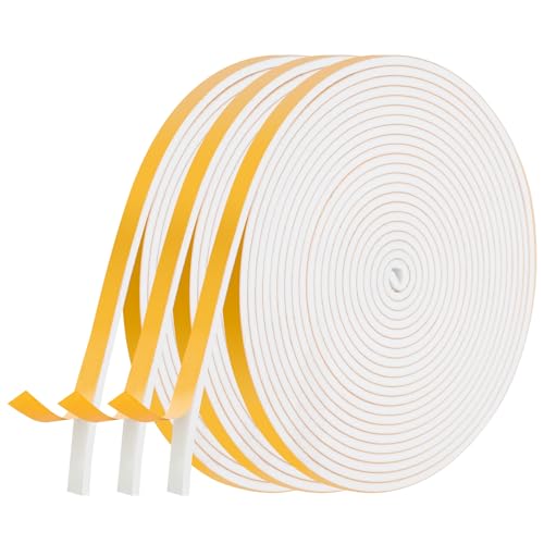 AiQInu Guarnizione Finestra Autoadesiva,3 Rotoli 6x3mm 15m Schiuma Nastro Paraspifferi Porta, Alta Densità Neoprene Adesivo Isolamento Nastro Sigillante per Anti Freddo, Rumore e Collisione