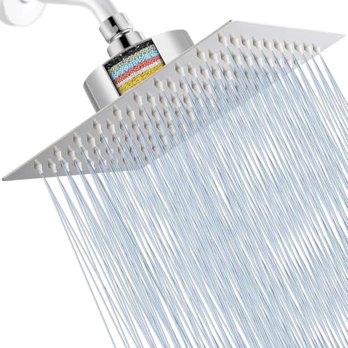 Soffione Doccia a Pioggia 12 Pollici, Soffione Doccia Filtrante Grande Quadrato, Soffione Doccia Alta Pressione, Testa Doccia Inossidabile Regolabile 360° con Getti in Silicone Anticalcare (30x30cm)