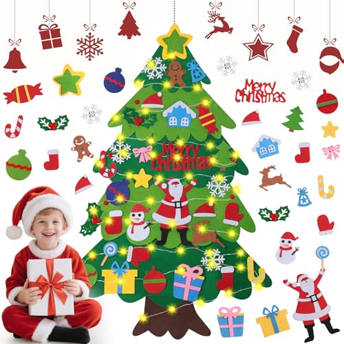 DazSpirit Albero di Natale in Feltro 3.28Ft, DIY con 32 Ornamenti Staccabili, Regalo di Natale per Bambini, Decorazione da Parete per Porta