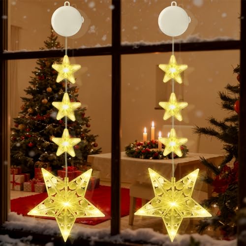 CNMTCCO Stella di Natale a LED, finestra con timer, ventosa, luce per finestre, adatta per interni ed esterni, decorazioni di Natale