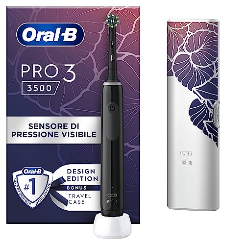 Oral-B Spazzolino Elettrico Ricaricabile Pro 3 3500 Nero, 1 Spazzolino Elettrico Oral B, 1 Testina, Custodia Da Viaggio, Pulizia Denti Efficace