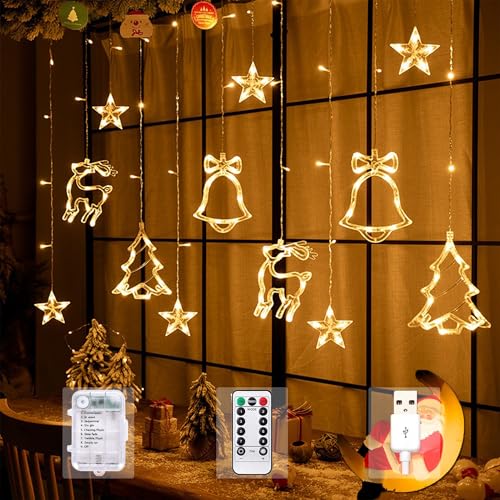 Arespark LED Luci di Natale, 3.5m Tenda Luminosa Natale con Telecomando 8 Modalità, IP44 Catena Luminosa Interno/Esterno, Decorazioni Natalizie Batteria/USB per Festa Giardino Balcone Finestre