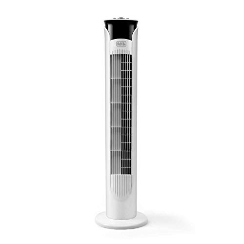 BLACK+DECKER BXEFT47E Ventilatore a Torre Oscillante Silenzioso, Altezza 81 cm, senza Telecomando, 3 Velocit&agrave; Timer 2 Ore Base Antiscivolo Maniglia di Trasporto Potente Flusso d'Aria, Bianco