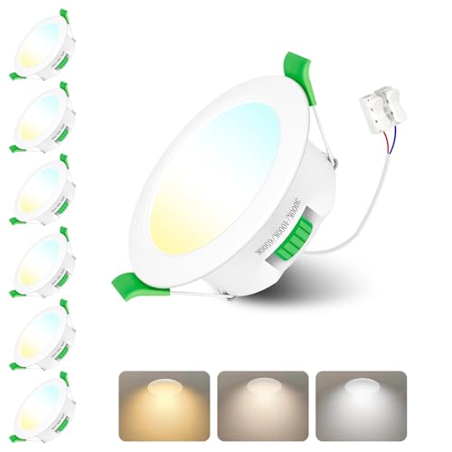 Jaenmsa Faretti Led da Incasso per Cartongesso 230V, 4W Foro Φ 55-65mm, IP44, Dimmerabile, Faretti LED Soffitto, Bianco Caldo 3000K Bianco Neutro 4000K Bianco Freddo 6500K, Set di 6