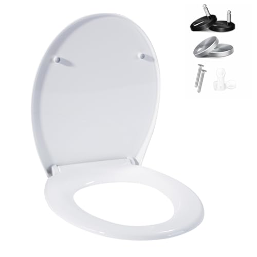 Tavoletta WC con Chiusura Ammortizzata, Copriwater Universali a Forma O, Sedile WC con Sgancio Rapido a un Pulsante, Facile da Pulire, Rapido Montaggio, Antibatterico, Bianco