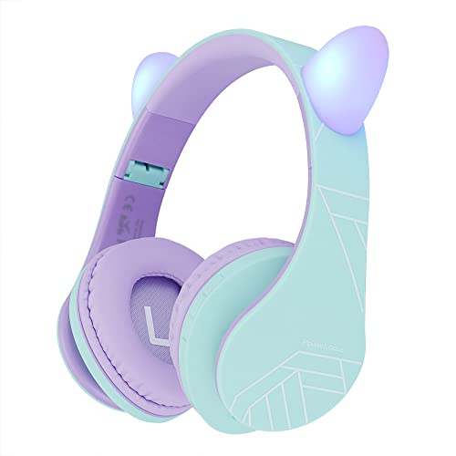PowerLocus Cuffie Bluetooth per Bambini, P2 Cuffie Wireless Over-Ear, Cuffie Bluetooth 5.0 Pieghevoli, con Microfono, Micro SD, Cuffie Wireless e cablato, Custodia da viaggio