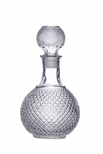 BarCraft Decanter per Whisky e Brandy in Vetro Intagliato, Tappo in Vetro con Rivestimento in Silicone, 12 x 12 x 26.5 cm, Capacità 1 L