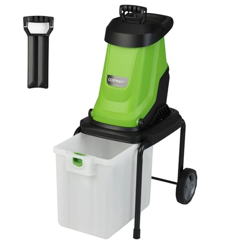 COSTWAY 2800W Biotrituratore Elettrico per Rami, Trituratore da Giardino con Cesto da 50L e Ruote, Diametro di Taglio 4,5 cm, Rapporto di Riduzione 15:1, Trituratore Rami per Cortile (Verde)