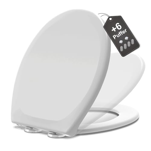 MEEJEE Copriwater Universale, Tavoletta WC Bianca Ovale Ammortizzata, Sedile WC Soft-Close, Copri WC Universale, Asse WC Facile da Montare, Tavoletta Bagno, Copriwater Hotel e Ospiti
