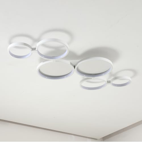 AQLEDY 95 cm Lampadario Led Soffitto Moderni 6 Anelli Soggiorno, Dimmable Moderno Plafoniera Led Soffitto Camera Da Letto, 3000K-6500K Luce Funzione Di Memoria, Nessuno Sfarfallio, Timer(Bianco)