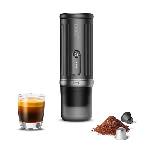 CERA+ macchina caffe portatile Epresso Autoriscaldante, Fino 8 Tazze per Carica & 20Bar,13500mAh,CERApresso Compatibile con Cialde NS Caff&egrave; Macinato,Macchina Caff&egrave; Elettrica Campeggio,Ufficio Auto