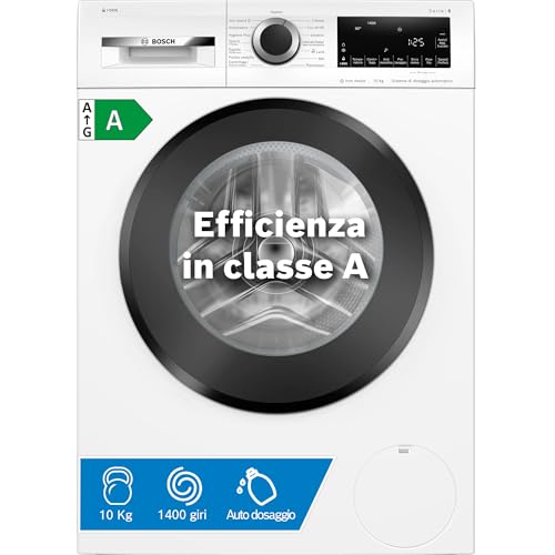 Bosch WGG254F0II Serie 6 Lavatrice a carica frontale, 10 kg, 1400 giri, Classe energetica A, sistema di dosaggio automatico del detersivo e dell’ammorbidente, motore inverter, Bianco, 60 Cm