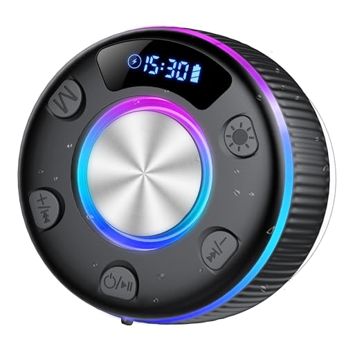 Cassa Doccia Bluetooth 5.3, Cassa Doccia con Luce RGB, IP7 Impermeabile Speaker Bluetooth con Ventosa, 8 Ore Stereo, Chiamata Senza Mani, Altoparlante Portatile per Bagno Piscina