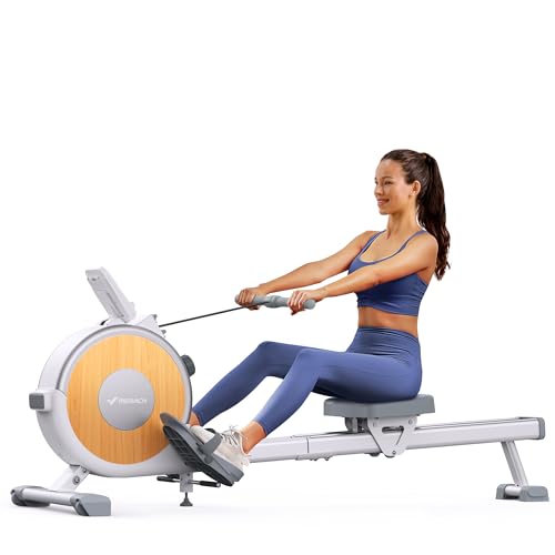 MERACH Vogatore per casa, 16 livelli di resistenza, vogatore a resistenza magnetica silenzioso, con app esclusiva, design a doppio binario migliorato per una maggiore stabilità (bianco)