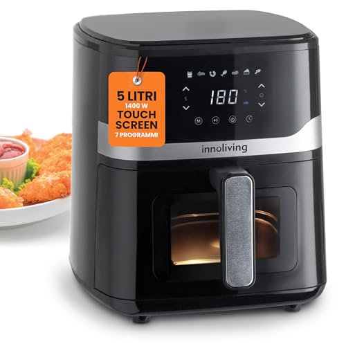 Innoliving Friggitrice ad Aria 5 Litri INN-890 con Pannello Digitale Touch, 7 Programmi Preimpostati, Finestra di Controllo e Luce Interna, Timer e Regolazione della Temperatura, Potenza 1400W