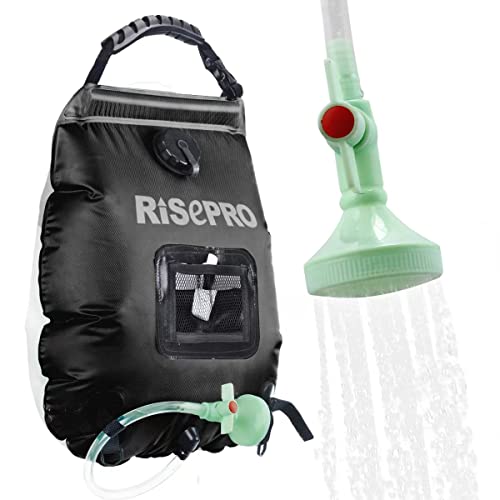 RISEPRO Borsa per Doccia Solare, 5 galloni/20L Riscaldamento Solare Esterno Portatile Temperatura dell'Acqua Calda Premium 45&deg;C Tubo Rimovibile Soffione Doccia Campeggio Escursionismo Estate