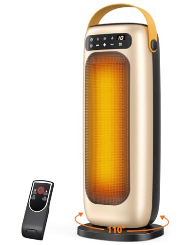 Stufa Elettrica, 1500W PTC Termoventilatore con Telecomando, Display Touch a LED, 4 Modalità, 1-10H Timer, Oscillazione 110°, Protezione da Surriscaldamento e Ribaltamento, Basso Consumo Riscaldatore