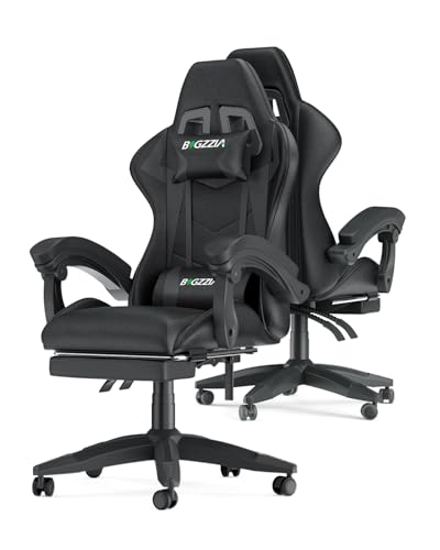 Racingreat Sedia da gaming, ergonomica, per gamer, con cuscino lombare e poggiatesta, regolabile in altezza, sedia per computer, per ufficio, per adulti, ragazze e ragazzi (Con poggiapiedi,Nero