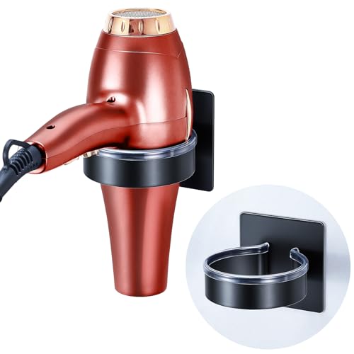 YYBO Porta Phon da Muro Adesivo, Acciaio Inox Supporto per Asciugacapelli Nero, Porta Phon Bagno, Porta asciugacapelli da Parete per Camera da Letto Hotel
