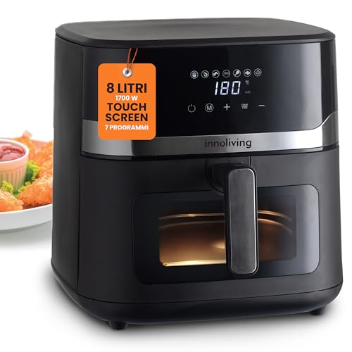 Innoliving Friggitrice ad Aria 8 Litri INN-891 con Pannello Digitale Touch, 7 Programmi Preimpostati, Finestra di Controllo e Luce Interna, Timer e Regolazione della Temperatura, Potenza 1700W