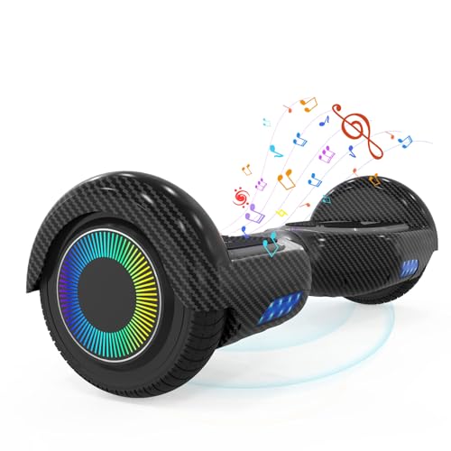 ELEKGO Hoverboard 6,5 pollici con altoparlante Bluetooth Scooter autobilanciato, motore colorato, luci a LED per bambini (Carbon-Black)