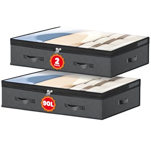NEWSONA 2 Contenitori SOTTO LETTO con Finestra - Scatola Piana per Divano/Armadio (100x50x18cm) - Zip Resistente