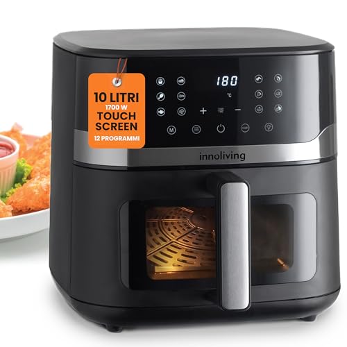 Innoliving Friggitrice ad Aria Digitale 10 Litri INN-892 con 12 Programmi Preimpostati, Touch Screen e Pannello Digitale, Finestra di Controllo e Luce Interna, Potenza 1800W