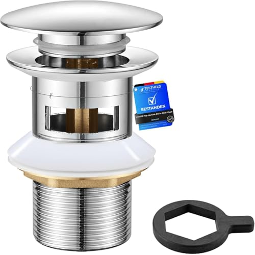 Ibergrif M20502 Cervello per Lavabo Scanalato Con Troppopieno, Tappo di Scarico Del Bagno A Scomparsa, Cromo, Argento, Grande Cap