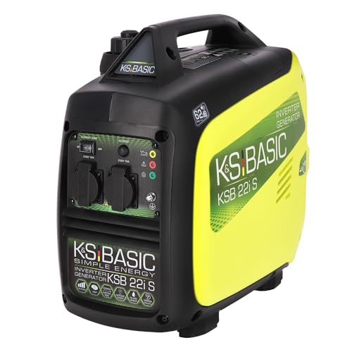 K&S BASIC Generatore inverter 2000 W 4 Tempi Portatile Benzina Silenzioso per Campeggio Camper Pesca Caravan con Modalit&agrave; Eco, 2x230 V Prese, Rame, Compatto Silenzioso Leggero, KSB 22i S