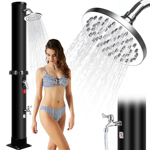 Thotvend Doccia Solare da Giardino 60 Litri, Doccia da Giardino con Cestello Rotante a Pioggia e Rubinetto, Doccia per Piscina e Campeggio, Acqua Calda Fino a 60°C, Senza Connessione Elettrica