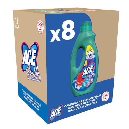 ACE Gentile Candeggina Delicata, Profumazione Lavanda e Muschio Bianco, Confezione da 8 Flaconi x 0,95 Litri