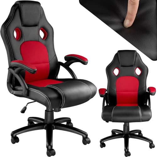 TecTake&reg; Sedia Ergonomica da Ufficio, Sedia Gaming con Ruote, Sedia Scrivania con Base Robusta, Poltrona con Imbottitura Spessa, Poltrona Gaming, Adattamento Ottimale - Nero/Rosso