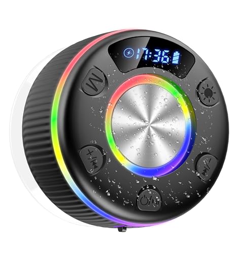 Cassa Bluetooth Doccia, Altoparlante Bluetooth con suono stereo, IPX7 impermeabile Mini Cassa Bluetooth Potente con ventosa,Luce LED Colorate,microfono integrato, speaker bluetooth per Viaggi Doccia