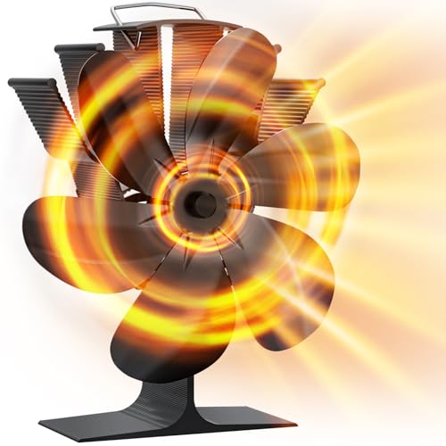 DZKKIUR Ventola per Stufa a Legna 6 Lame Non richiede Alimentazione Funzionamento Silenzioso Protezione dal Surriscaldamento Ecologico