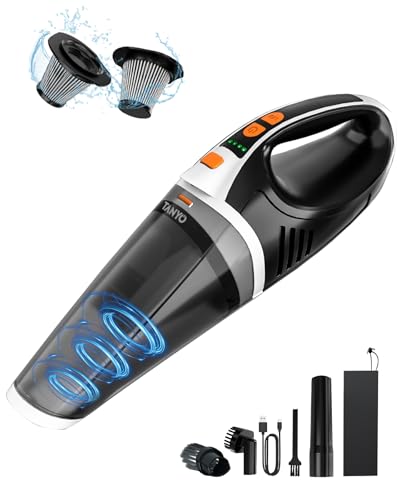 TANYO Vincitore del test dell'aspirapolvere manuale, 10000Pa, senza fili, con LED, aspirapolvere a 2 marce, con filtro HEPA lavabile, ricaricabile, portatile, mini aspirapolvere per auto, casa, cucina