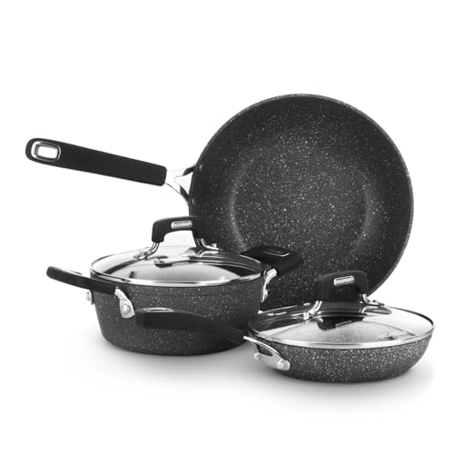 Set pentole e padelle KASANOVA New Petra Dark, antiaderente, induzione e forno fino a 180°C, con presina e cucchiaio (5 pezzi)