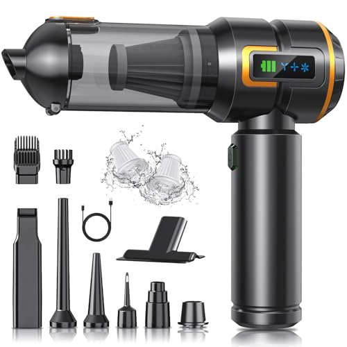 Aspirabriciole Senza Fili, 17000Pa 4-in-1 Aspirapolvere Auto Cordless con Schermo, One-Touch Dust Dump con 3 Velocità Motore Brushless, Mini Aspirapolvere per Casa, Ufficio, Auto, Capelli, Oro Scuro